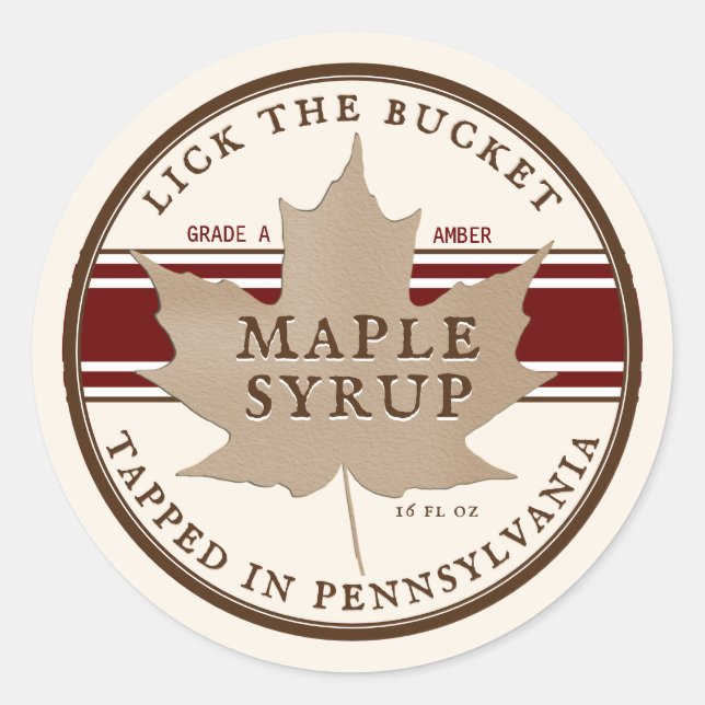 Tapped in Pennsylvania Maple Syrup Kraft Leaf  Cla Classic Round Sticker (Front)