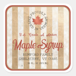 Tapped in Vermont Red Leaf Maple Syrup 1.5" or 3" Square Sticker