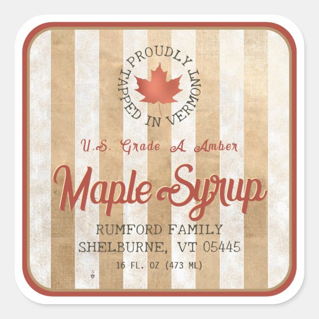 Tapped in Vermont Red Leaf Maple Syrup 1.5" or 3" Square Sticker (Front)