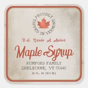 Tapped in Vermont Red Leaf Maple Syrup 1.5" or 3"  Square Sticker