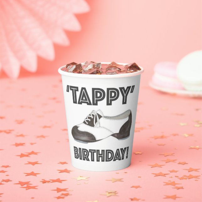 Tappy Birthday Black White Tap Dance Teacher Shoe Paper Cups (Insitu)