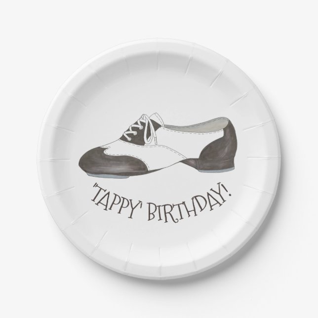 Tappy Happy Birthday Dance Teacher Tap Shoe Dancer Paper Plate (Front)