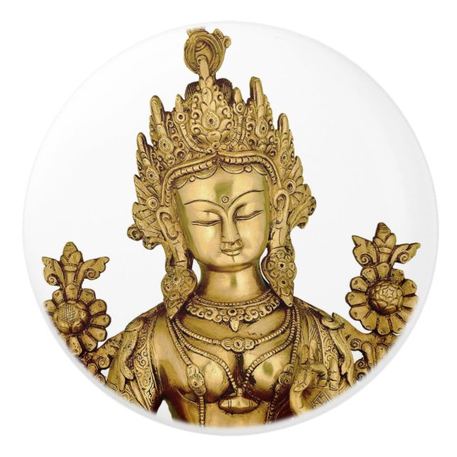 Tara Buddha Buddhist Goddess Yoga Tibet Art Peace Ceramic Knob (Front)