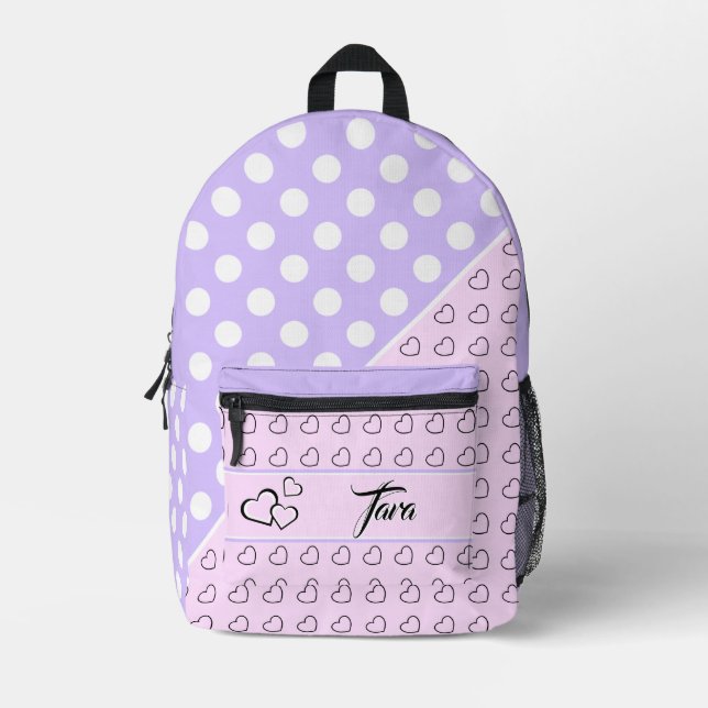 'Tara' Name Template - Pastel Pink And Lavender Printed Backpack (Front)