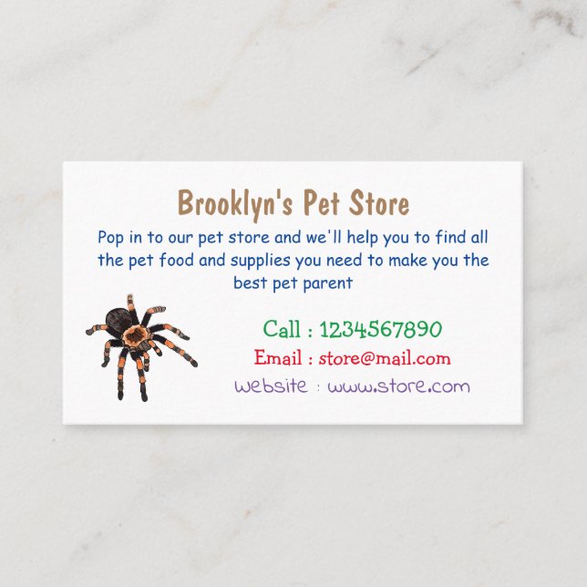 Tarantula cartoon illustration business card (Front)