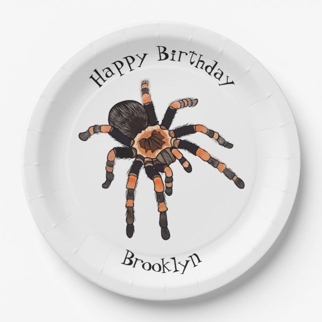 Tarantula cartoon illustration paper plate (Front)