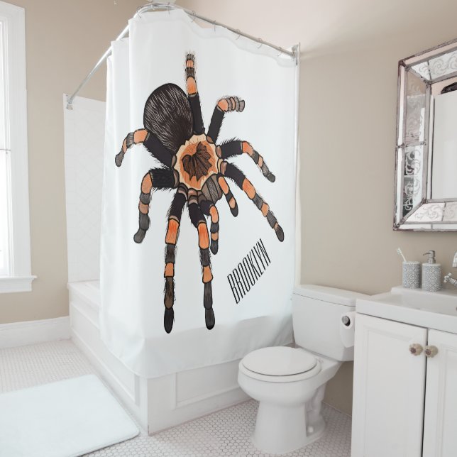Tarantula cartoon illustration shower curtain (In Situ)