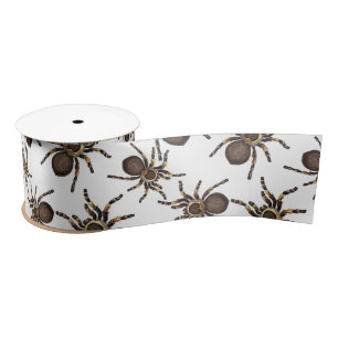 Tarantula on white satin ribbon