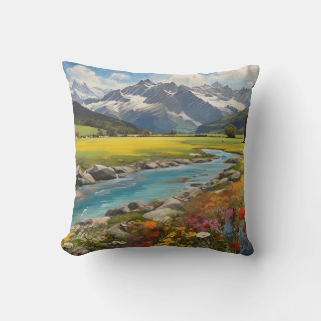 Tarasp With Colourful Wildflowers and Meadows Cushion (Front)