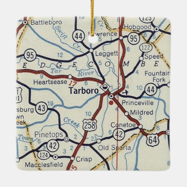 Tarboro NC Vintage Map Ceramic Ornament (Back)
