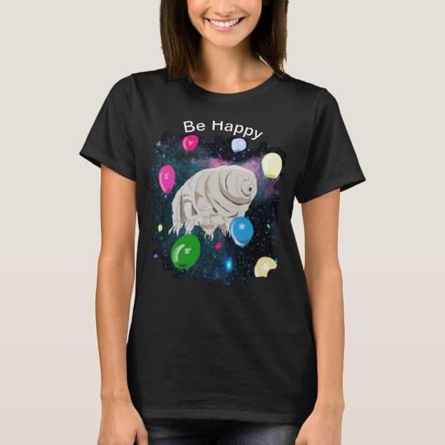 Tardigrade floating through space with Balloons T-Shirt (Front)