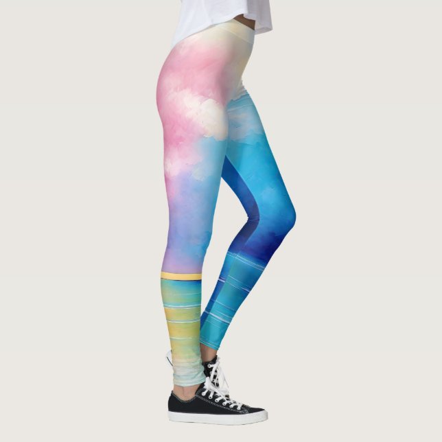“Tarfarran”  Pink and Blue Landscape Seascape Leggings (Right)