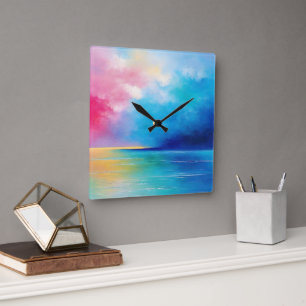 “Tarfarran”  Pink and Blue Landscape Seascape Square Wall Clock
