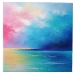 “Tarfarran” Pink and Blue Landscape Seascape Tile