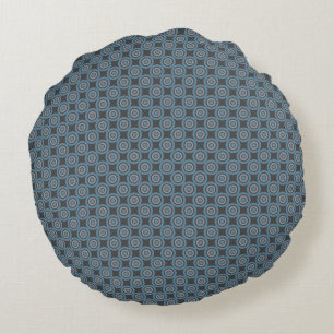 Target Circles Pattern Grey and Blue Round Pillow