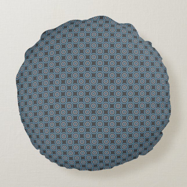 Target Circles Pattern Grey and Blue Round Pillow (Back)