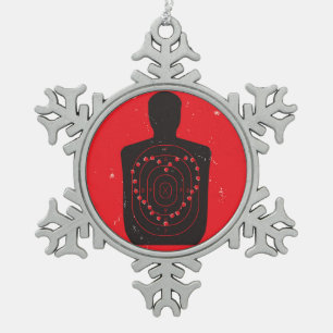 Target Practice Heart Snowflake Pewter Christmas Ornament