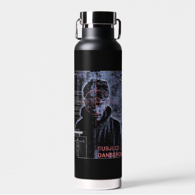 Targeted - Techno-Brutalist Streetwear Design Water Bottle (Front)