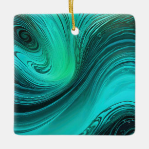 "Tarifa" Blue Swirls Waves Ceramic Ornament