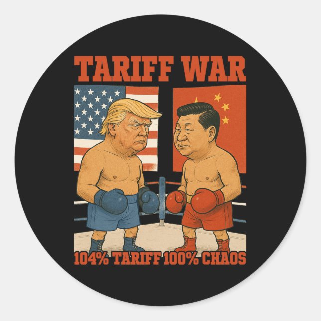 Tariff War Funny Trump Vs Xi Jinping Boxing Match  Classic Round Sticker (Front)