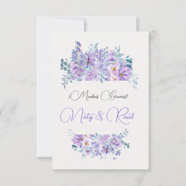 Tarjeta De Agradecimiento Boda tonos lila  Thank You Card (Front)