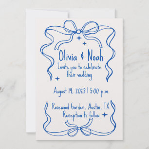 Tarjeta De Agradecimiento Elegant Blue Ribbon Wedd Thank You Card