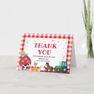 Tarjeta De Agradecimiento Farm animals Birthday ki Thank You Card