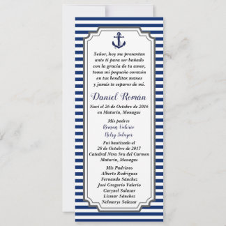 Tarjeta de Bautizo Nautico Ancla azul gris Invitation