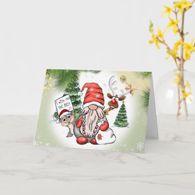 Tarjeta de enano con ardilla  para navidad card (Yellow Flower)