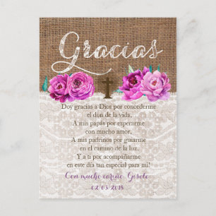 Tarjeta de Gracias con oracion Recuerdo de Bautizo Postcard