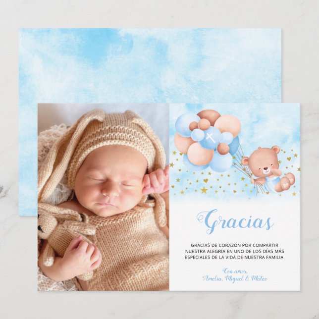 Tarjeta de Gracias Photo Baptism Thank You Card (Front/Back)