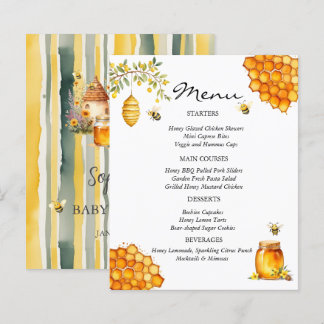 Tarjeta de menú Baby Shower Bee Honey Bear
