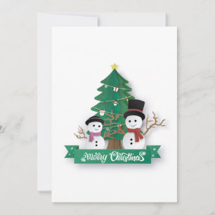 Tarjeta de navidad arbol y muñecos de nieve holiday card