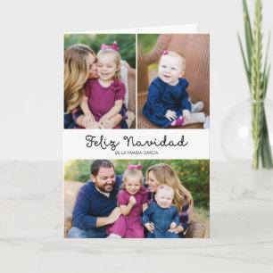Tarjeta de Navidad simple 3 fotos Holiday Card