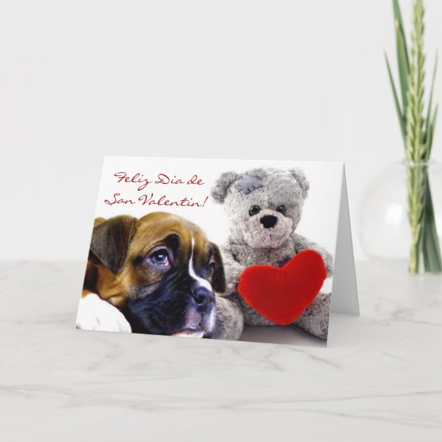 Tarjeta de San Valentin con cachorros boxer Holiday Card (Front)
