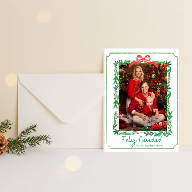 Tarjeta Festiva Border Ribbon Bow Holiday Card (Creator Uploaded)