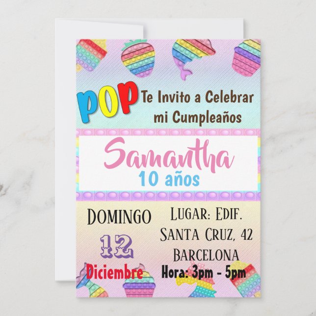 TARJETA INVITACION CUMPLEAÑOS POP IT BIRTHDAY PART INVITATION (Front)
