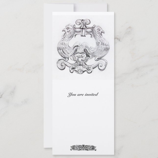TAROT/ ANTIQUE FLORENTINE GROTESQUE Black White Invitation (Front)
