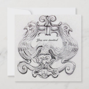 TAROT/ ANTIQUE FLORENTINE GROTESQUE Black White Invitation