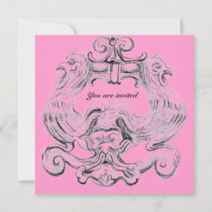 TAROT/ ANTIQUE FLORENTINE GROTESQUE Pink Black Invitation