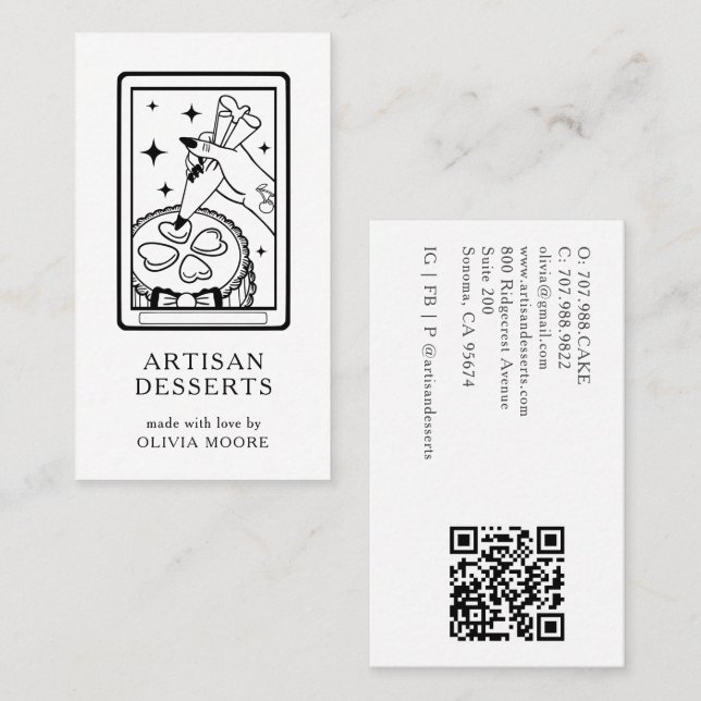 Tarot Artisan Baker Dessert Caterer QR Code Business Card (Front/Back)
