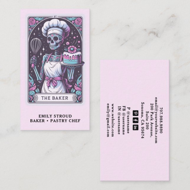 Tarot Baker Pastry Chef Dessert Caterer Pink Business Card (Front/Back)