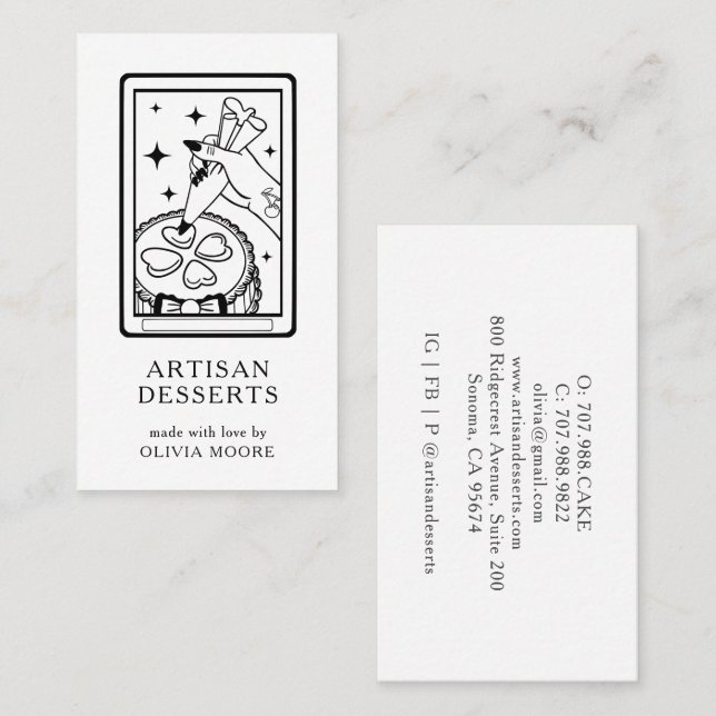 Tarot Black White Artisan Baker Dessert Caterer Business Card (Front/Back)