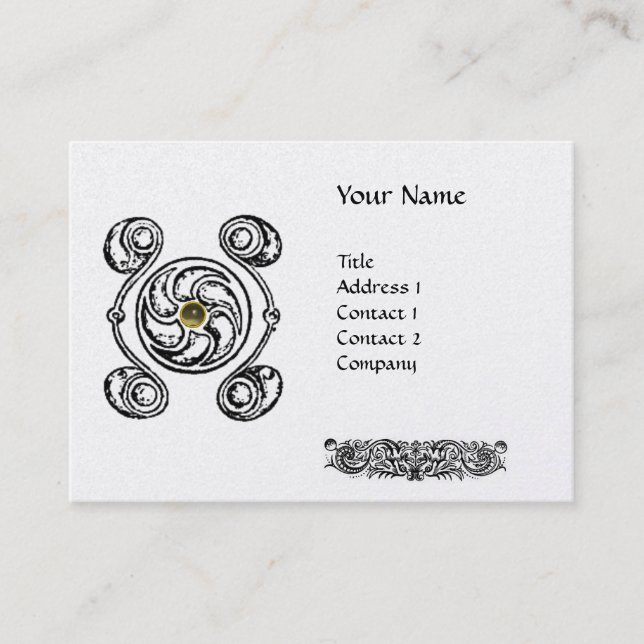 TAROT BLACK WHITE CELTIC DRAWING MONOGRAM Pearlr Business Card (Front)
