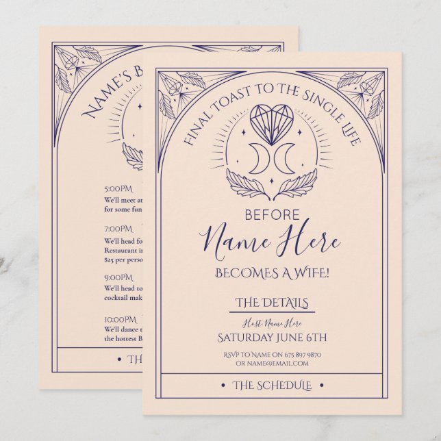 Tarot Bridal Shower Party Itinerary Heart Mystical Invitation (Front/Back)