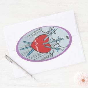 Tarot Card 3 Swords Thunder_Cove Oval Sticker
