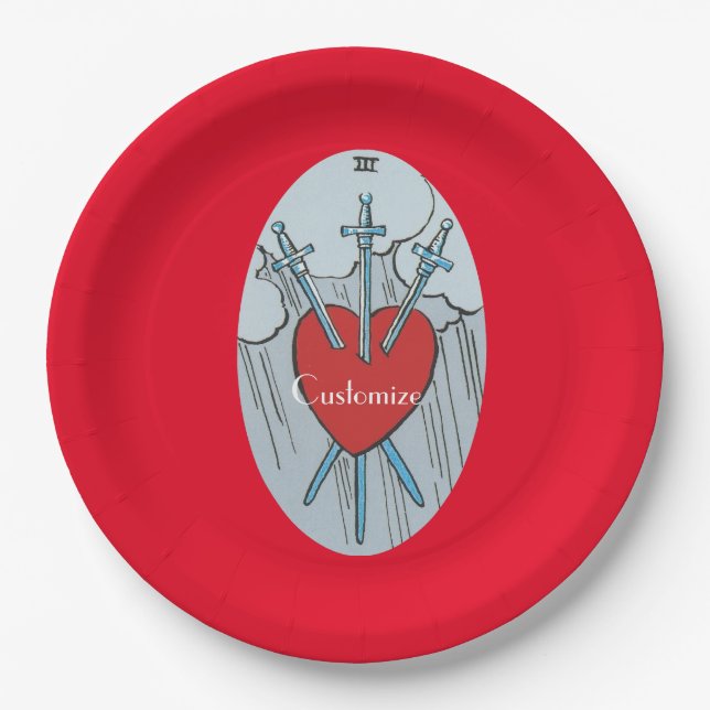 Tarot Card 3 Swords Thunder_Cove  Paper Plate (Front)