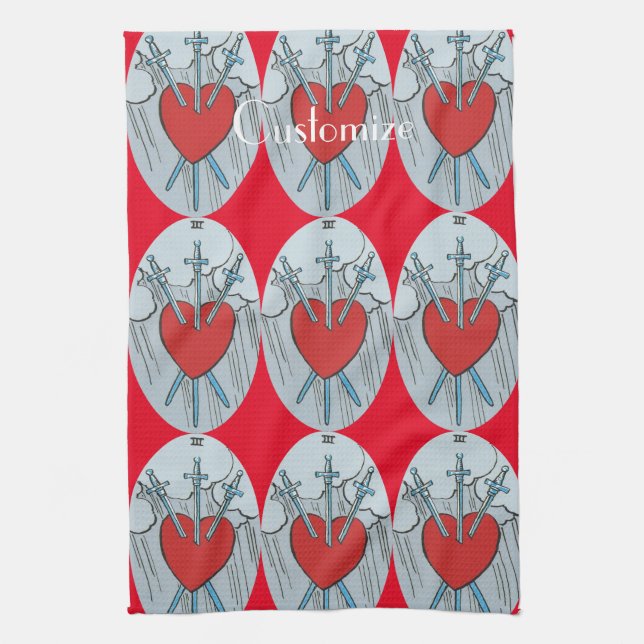Tarot Card 3 Swords Thunder_Cove  Tea Towel (Vertical)