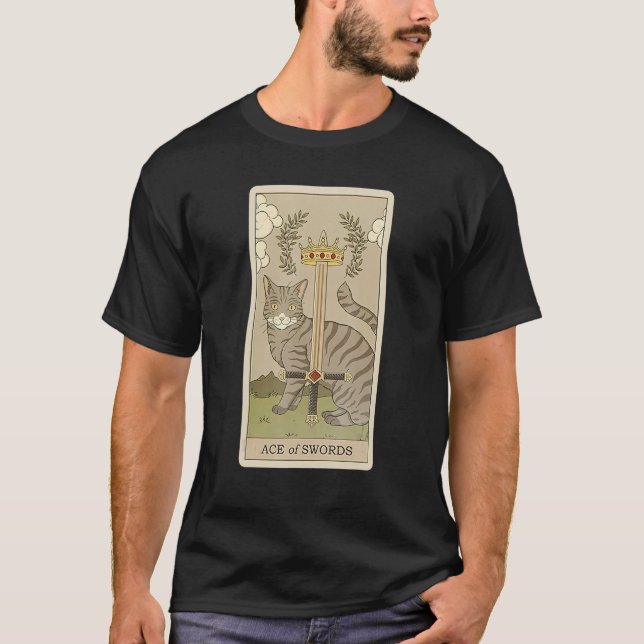 Tarot Card Ace Of Swords And Cat Cosmic Graphic Ca T-Shirt (Front)