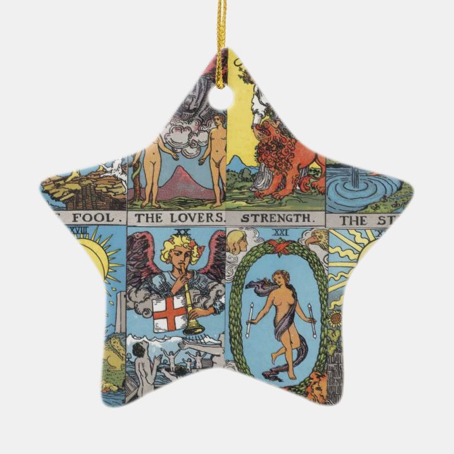 Tarot Card Collage Ceramic Tree Decoration (Front)
